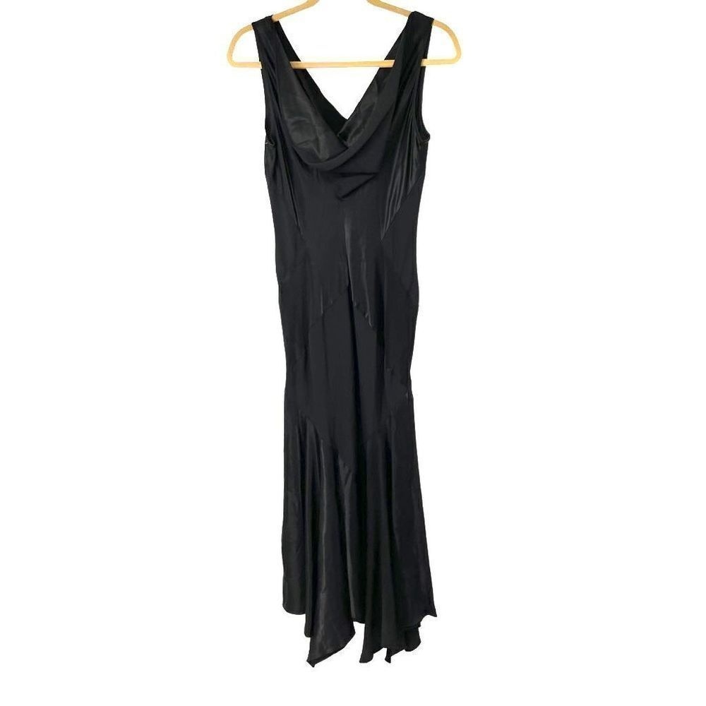 Vintage Alex Evening Shiny & Matte Black Mix Handkerchief‎ Hem Dress Womens 10